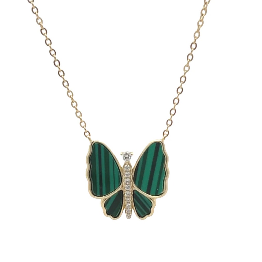 Butterfly Necklace With Green Cubic Zirconia Elegant Design